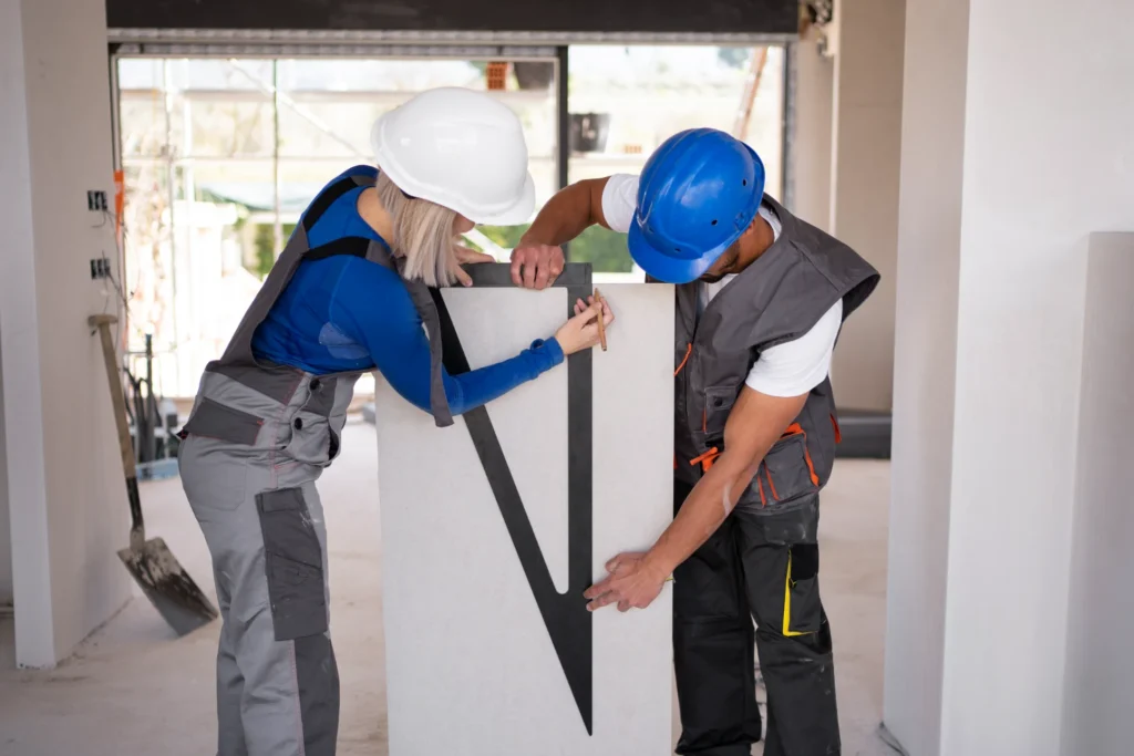Construction workers installing drywall Marietta GA