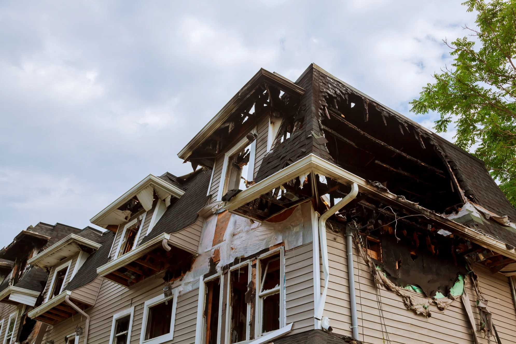 Fire damaged home exterior North Georgia